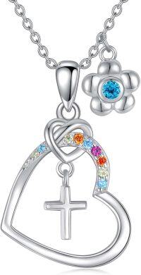 wholesale Gold Cubic Zirconia Cross Necklace Birthstone Jewelry for Women Baptism Communion Confirmation Gifts-12-tanzanite-Dec