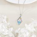 wholesale 925 Sterling Silver Cubic Zirconia-Shaped Mountain and Tree Design with Blue Opal Inlay Pendant Necklace-0-2