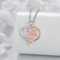 wholesale 925 Sterling Silver Rose Flower Heart Pendant Necklace with Cubic Zirconia and Engraved I Love You for Women-0-1