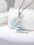wholesale 925 Sterling Silver Crescent Moon Mermaid Fairy Pendant Necklace-0-1