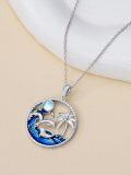 wholesale 925 Sterling Silver Dolphin Palm Tree Moonstone Pendant Necklace for Women Gifts-0-2
