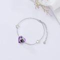 wholesale 925 Sterling Silver Purple Crystal Paw Print Heart Charm Bracelet Gift for Women-0-2
