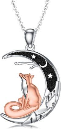 wholesale 925 Sterling Silver Moonstone Fox Pendant Necklace with Chain for Women Girls s-Fashion
