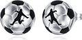 wholesale 925 Sterling Silver Soccer Ball Studs with Player Silhouette - Sporty Jewelry for Women and Men-0-0