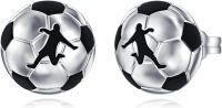 wholesale 925 Sterling Silver Soccer Ball Studs with Player Silhouette - Sporty Jewelry for Women and Men-Soccer