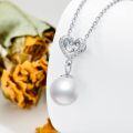 wholesale 925 Sterling Silver Heart-Shaped Cubic Zirconia & White Freshwater Pearl Pendant Necklace-0-2