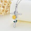 wholesale 925 Sterling Silver Sunflower & Butterfly Cross Pendant Necklaces for Women - I Love You Religious Gifts for Mothers and Daughters-0-3