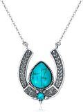 wholesale 925 Sterling Silver Natural Turquoise Vintage Horseshoe Pendant Necklace 18+2 Chain Women s Birthday Gift-0-0