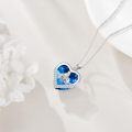 wholesale 925 Sterling Silver Heart-Shaped Pendant Necklace with Blue Swarovski Crystals and Cat Design for Women Girls Mom Wife-0-3