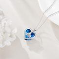 wholesale 925 Sterling Silver Heart-Shaped Pendant Necklace with Blue Swarovski Crystals and Cat Design for Women Girls Mom Wife-0-3