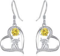 wholesale Sterling Silver Highland Cow Sunflower Dangle Stud Leverback Hoop Earrings-0-11-November