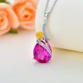 TOUPOP Sterling Silver Pink Tourmaline Marigold Pendant Necklace-0-3