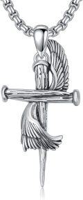wholesale 925 Sterling Silver Angel Wing Baseball Bat Nail Cross Pendant Necklaces for Men Women s (Silver)-0-0