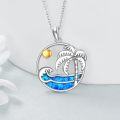 wholesale 925 Sterling Silver Blue Opal Wave and Palm Tree Necklace for Women Nature Inspired s-0-3