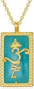 wholesale Turquoise 925 Sterling Silver Rectangle Pendant with Gold Plated Lotus OM Symbol Spiritual Amulet Necklace for Women and Men-0-0