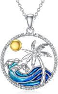 wholesale 925 Sterling Silver Ocean Wave Palm Tree Pendant Necklace for Women - Christmas Gifts-0-0