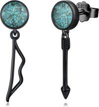 wholesale 925 Sterling Silver Black Turquoise Bow & Arrow Punk Earrings for Hunting, Sagittarius, Gothic Gifts, 19mm Drop-Bow Arrow
