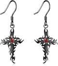 wholesale 925 Sterling Silver Gothic Cross Drop Earrings with Red Stone for Halloween-0-0