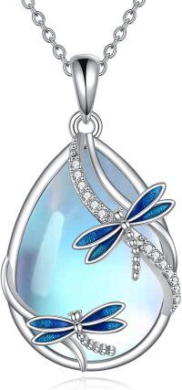 wholesale 925 Sterling Silver Blue Moonstone Dragonfly Pendant Necklace for Women-Dragonfly necklace blue