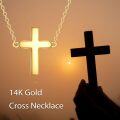 wholesale 14K Gold Small Cross Pendant Chain Necklaces Minimalist Religious  for Girls and Women-0-5