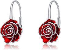 wholesale 925 Sterling Silver Red Enamel Rose Drop Dangle Hook Earrings for Women Gifts-rose
