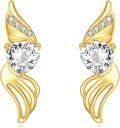 wholesale 14K Gold CZ Heart & Wings Dangle Earrings for Women-0-0