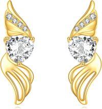 wholesale 14K Gold CZ Heart & Wings Dangle Earrings for Women-04-angel feather wing earrings