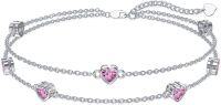 wholesale  Sterling Silver Heart Birthstone Anklet Bracelets for Women -10-Rose Bracelet 7\"-9\"