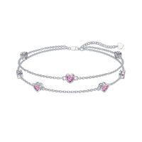 wholesale 925 Sterling Silver Heart Birthstone Anklet Bracelets for Women-10-Rose Bracelet 7\"-9\"