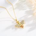 wholesale 925 Sterling Silver Plated Gold  Honeybee Pendant Necklace with Cubic Zirconia and Orange Stones-0-1