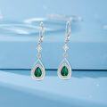 wholesale 925 Sterling Silver Green Malachite Teardrop Dangle Earrings with CZ Accents-0-1