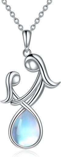 wholesale 925 Sterling Silver Moonstone Mother Daughter Pendant Necklaces Gifts for Women-I-mother and daughter moonstone