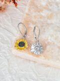 wholesale 925 Sterling Silver Sunflower Leverback Dangle Drop Earrings-0-2