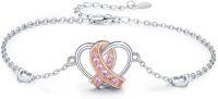 wholesale 925 Sterling Silver Heart-Shaped Pink Crystal Bracelet for Women Girls Cute Charm s Christmas Birthday Present-09-Ribbon
