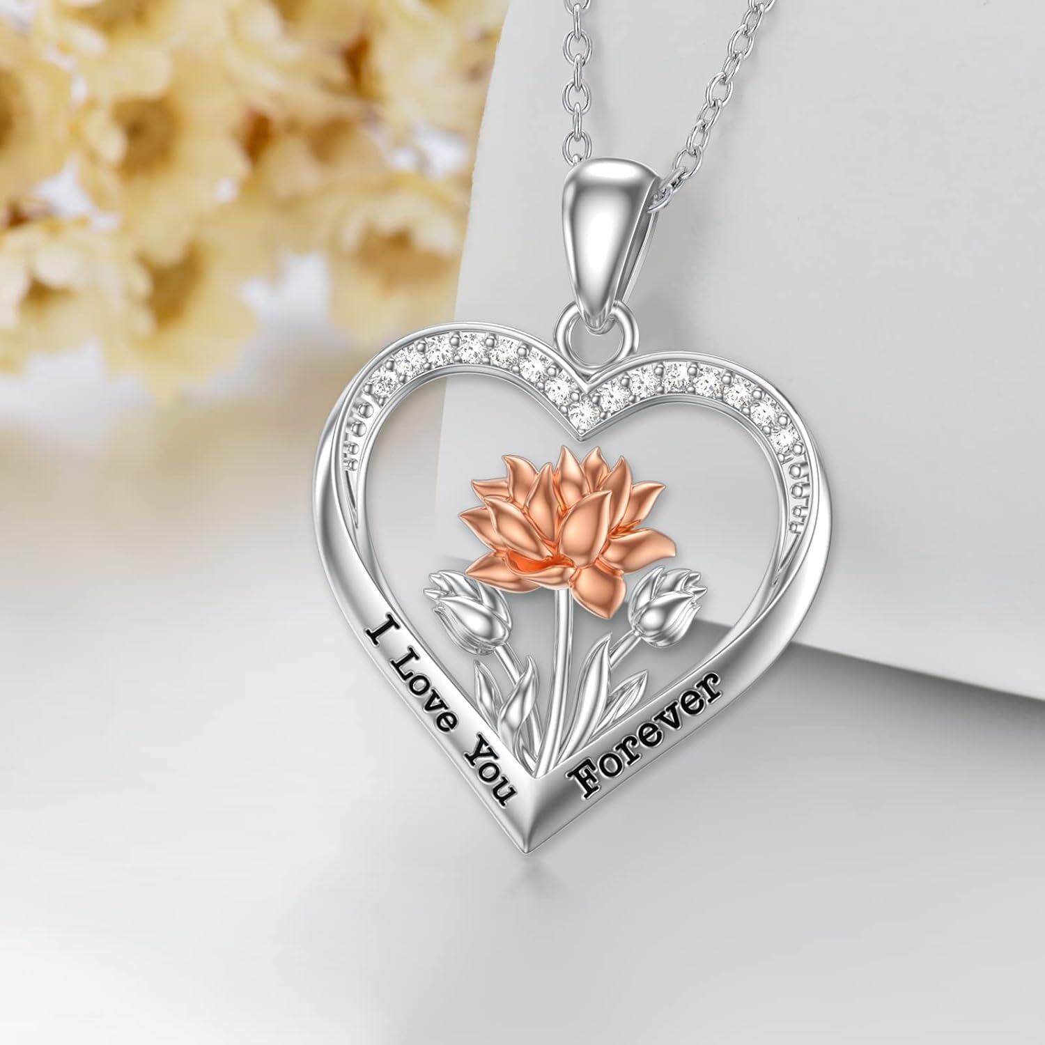  Sterling Silver Tulips Rose Sunflower Lotus Pendant Necklace Jewelry Gift -0-4