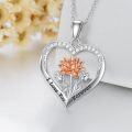 wholesale 925 Sterling Silver Heart-Shaped Flower Pendant Necklaces with I Love You Forever Engraving for Women Girls Gifts (Lotus)-0-3