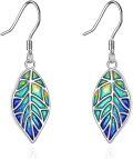wholesale 925 Sterling Silver Gradient Enamel Leaf Earrings, Hypoallergenic, Nickel-Free, Lead-Free, Cadmium-Free, Elegant Gift for Women-0-0