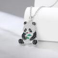 wholesale 925 Sterling Silver CZ Pendant Necklace - Cute Panda Design with Green Leaf Accents-0-1