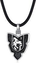 wholesale 925 Sterling Silver Black Enamel Shield Lion Head Pendant Leather Chain Necklace-0-0