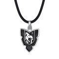 wholesale 925 Sterling Silver Black Enamel Shield Lion Head Pendant Leather Chain Necklace-0-0