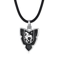 wholesale 925 Sterling Silver Black Enamel Shield Lion Head Pendant Leather Chain Necklace-Arrowhead C