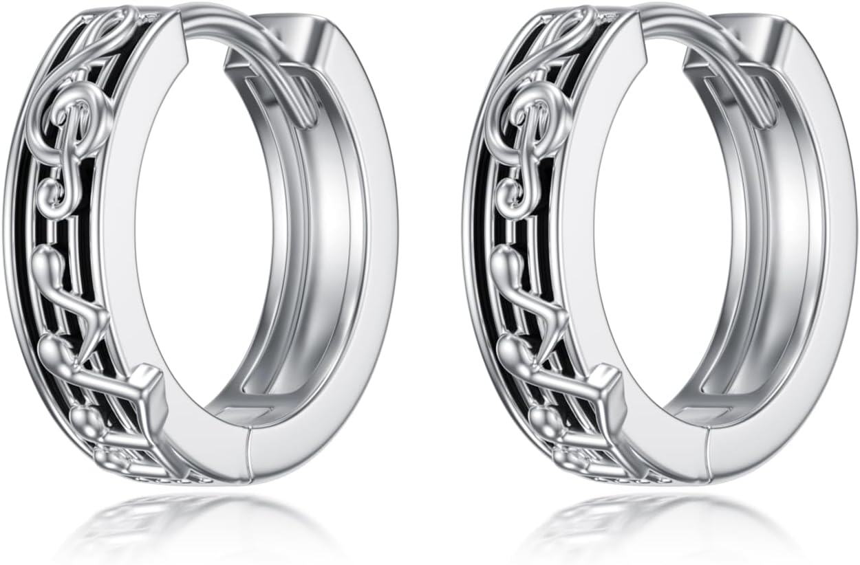 wholesale 925 Sterling Silver Music Notes Huggie Hoop Earrings for Women and Girls-0-0