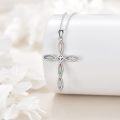 wholesale 925 Sterling Silver & White Opal Cross Necklace, 30x21.9mm, 18-20in Chain-0-4