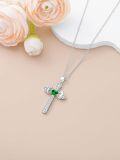 wholesale  925 Sterling Silver Emerald Cross Bow Pendant Necklace with Cubic Zirconia - May Birthstone Gift for Women-0-4