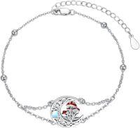 wholesale 925 Sterling Silver Moonstone Adjustable Bracelet with Mushrooms and Stars Design for Women-Mushroom