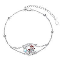wholesale 925 Sterling Silver Crescent Moon Charm Bracelet With Red Mushroom Design-Mushroom