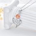 wholesale 925 Sterling Silver & Copper Plated Rose Flower Heart Pendant with Cubic Zirconia Necklaces for Women s-0-2