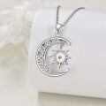 wholesale 925 Sterling Silver White Gold Plated Crescent Moon Sun Moonstone Pendant Necklace For Women-0-2