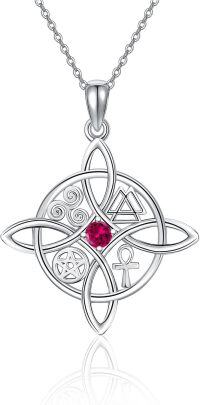 wholesale Sterling Silver Celtic Cross Witches Knot Pendant Necklace Amulet Gift-A-Birthstone-July
