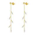 wholesale 14K Gold Threader Dangle Earrings with Marquise CZ Stones on Long Chains for Women-0-0